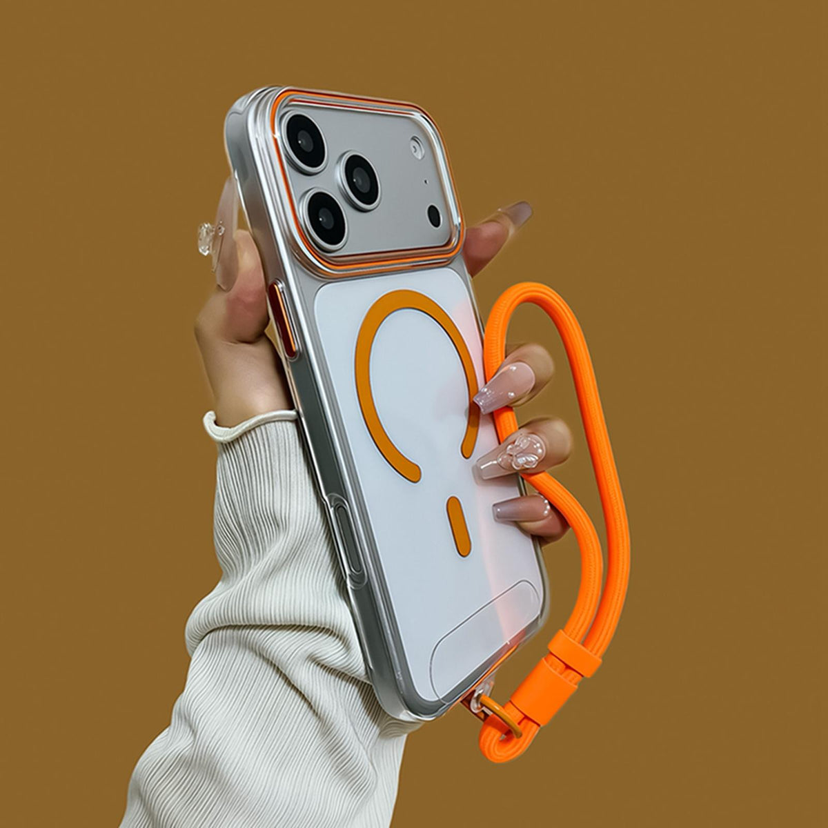 For iPhone 18 Pro Question Mark Clear PC Magnetic Phone Case with Lanyard - Cosmic Orange - EDA010100001F