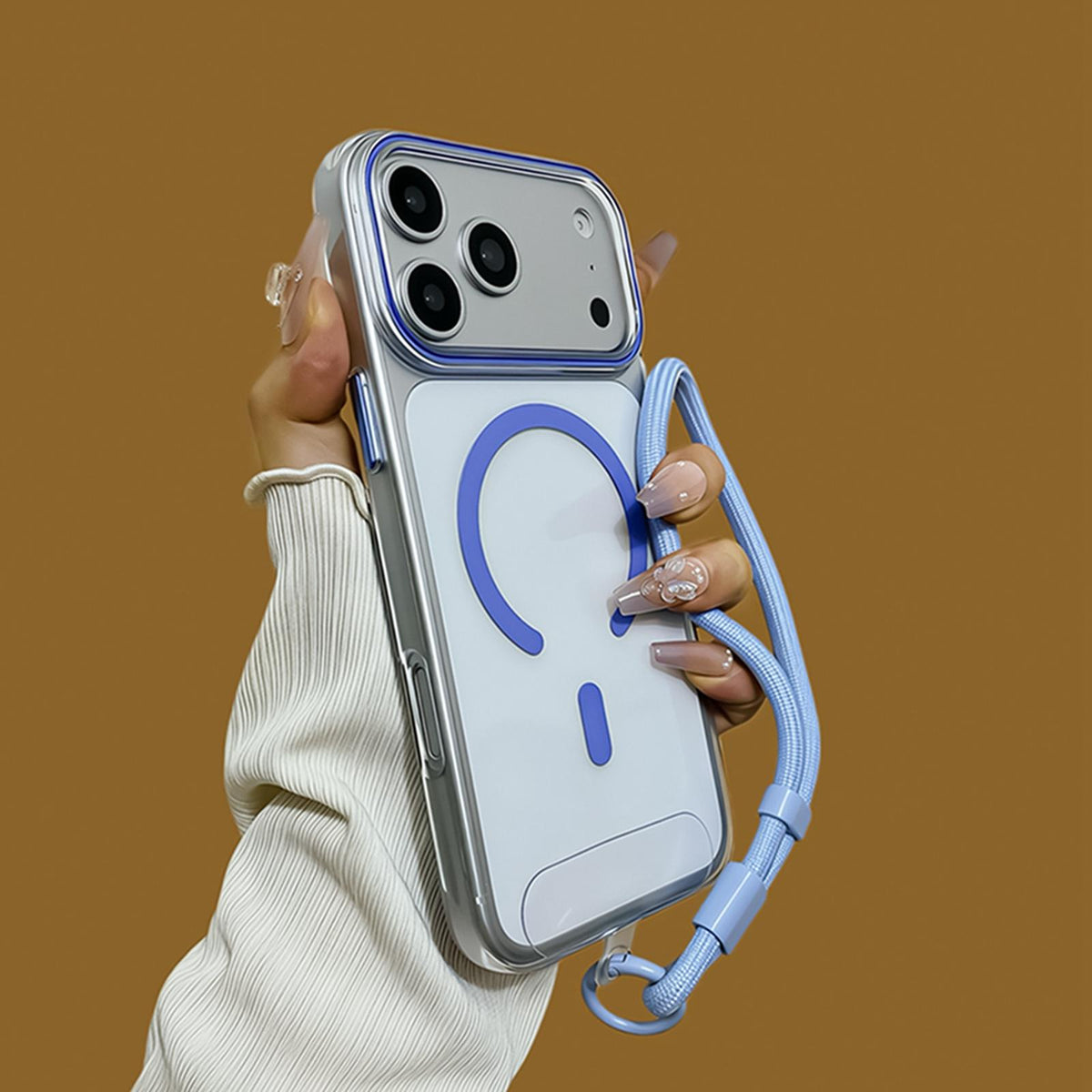 For iPhone 18 Pro Question Mark Clear PC Magnetic Phone Case with Lanyard - Glacier Blue - EDA010100001J