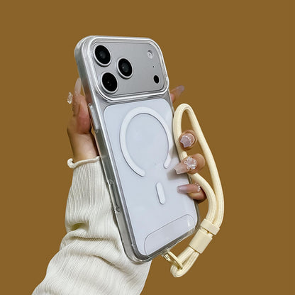 For iPhone 18 Pro Max Question Mark Clear PC Magnetic Phone Case with Lanyard - Jasmine White - EDA010100002C