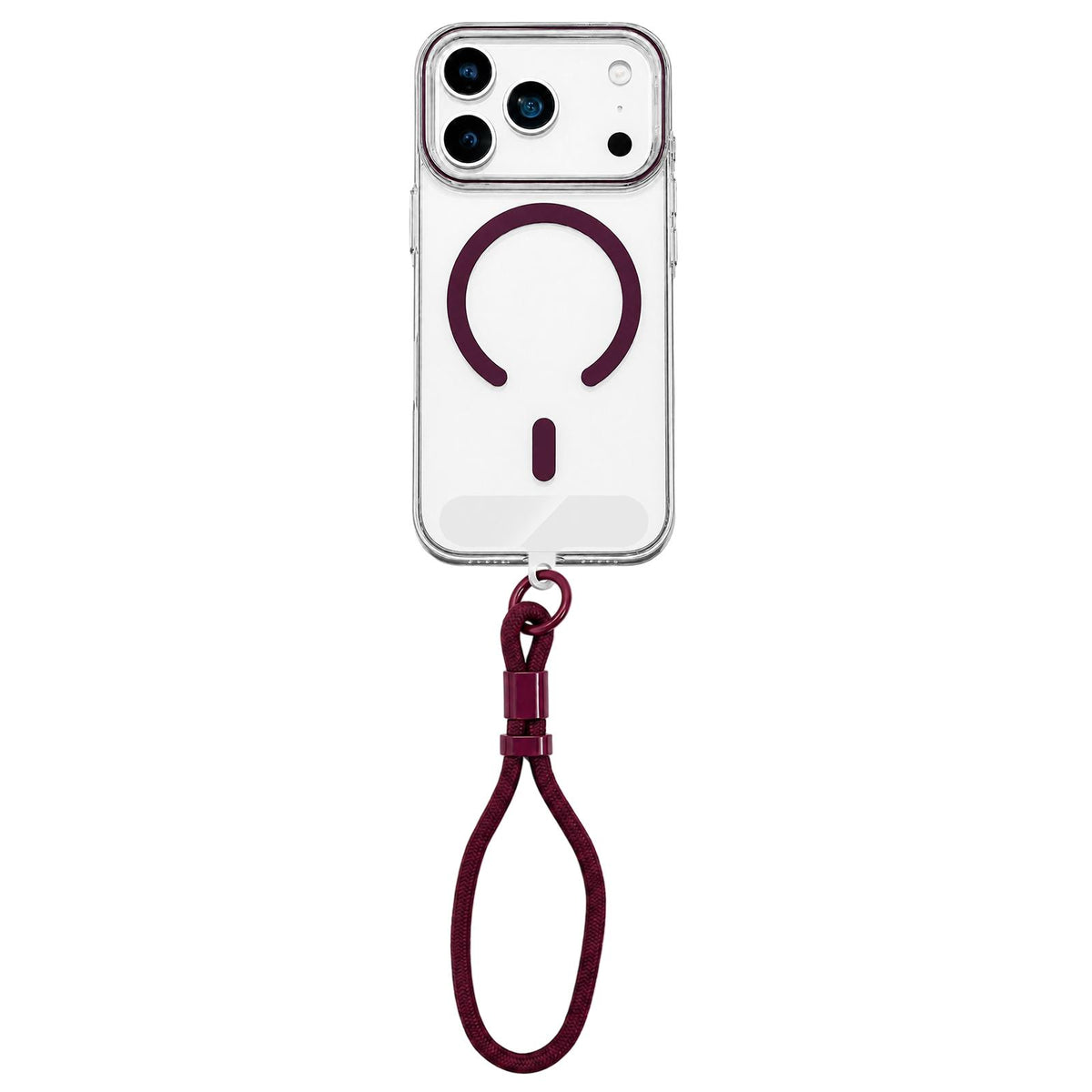 For iPhone 18 Pro Max Question Mark Clear PC Magnetic Phone Case with Lanyard - Cherry Red - EDA010100002I