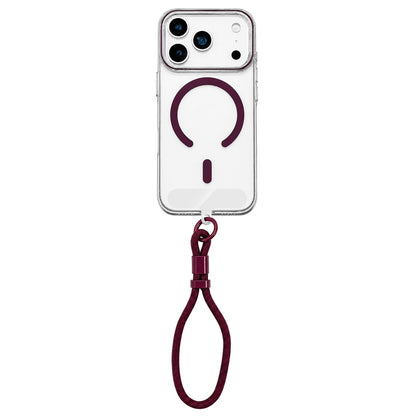 For iPhone 18 Pro Max Question Mark Clear PC Magnetic Phone Case with Lanyard - Cherry Red - EDA010100002I