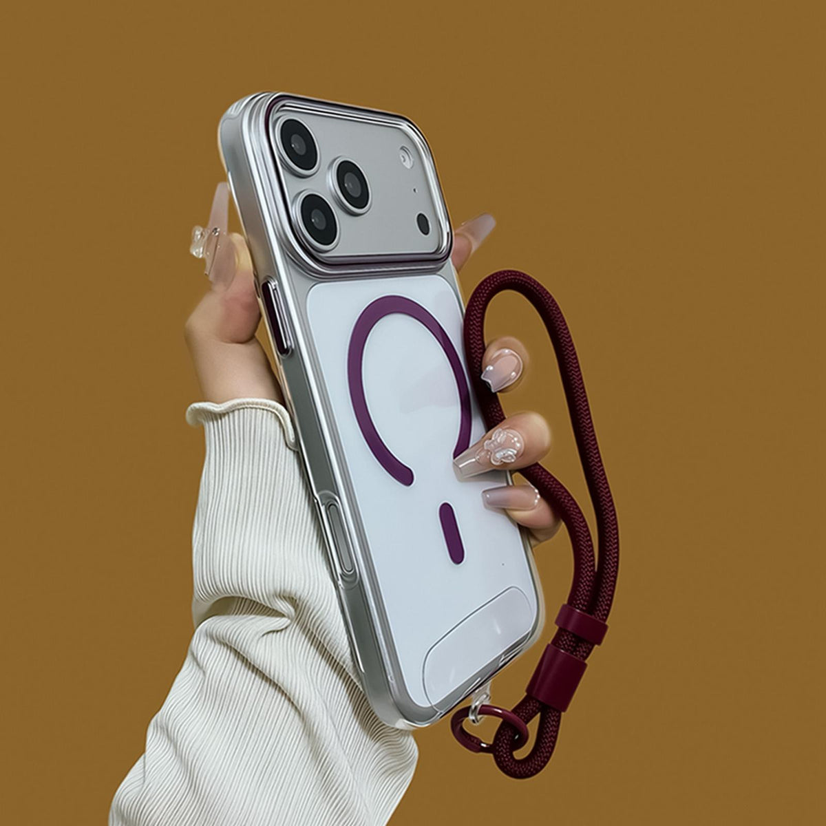 For iPhone 18 Pro Max Question Mark Clear PC Magnetic Phone Case with Lanyard - Cherry Red - EDA010100002I