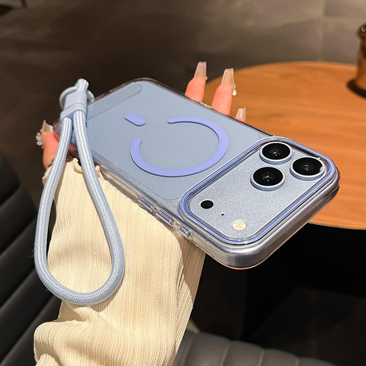 For iPhone 18 Pro Max Question Mark Clear PC Magnetic Phone Case with Lanyard - Business Blue - EDA010100002A