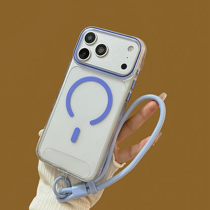 For iPhone 18 Pro Max Question Mark Clear PC Magnetic Phone Case with Lanyard - Business Blue - EDA010100002A
