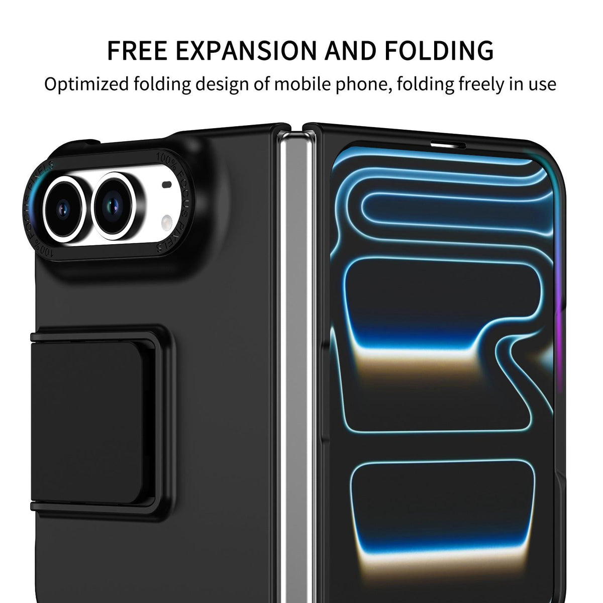For iPhone Duo Three-dimensional Folding Holder PC Phone Case - Black - EDA010100401A