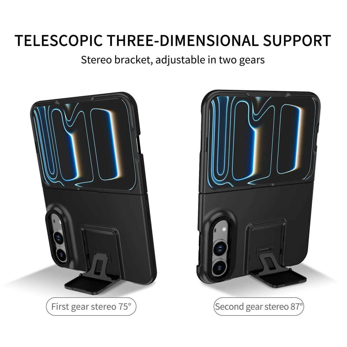 For iPhone Duo Three-dimensional Folding Holder PC Phone Case - Black - EDA010100401A