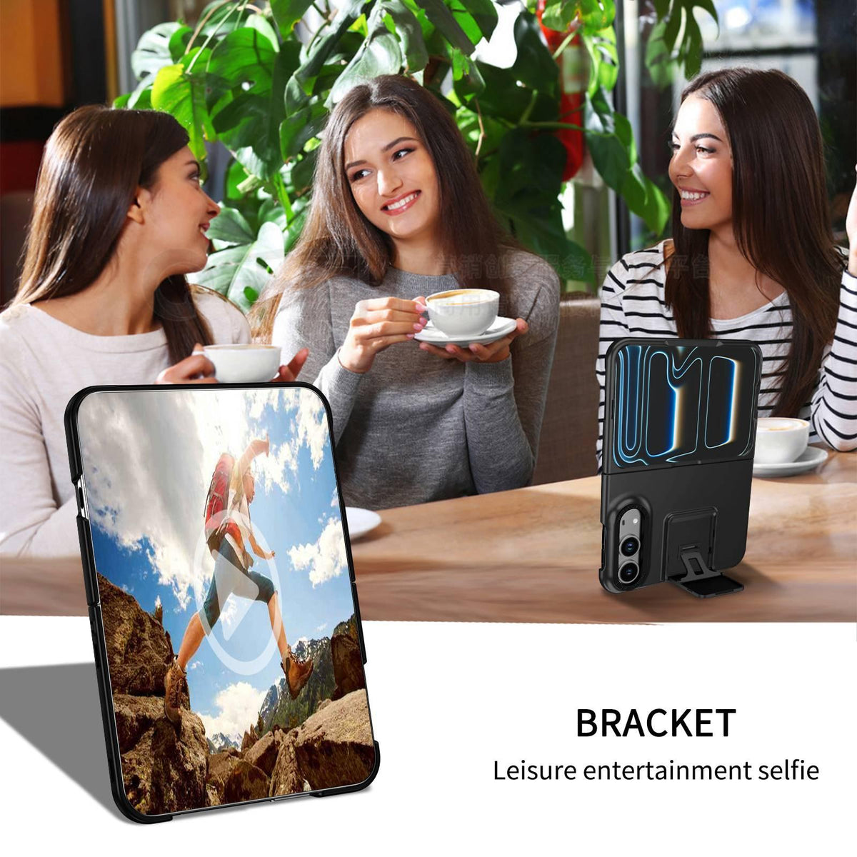 For iPhone Duo Three-dimensional Folding Holder PC Phone Case - Black - EDA010100401A