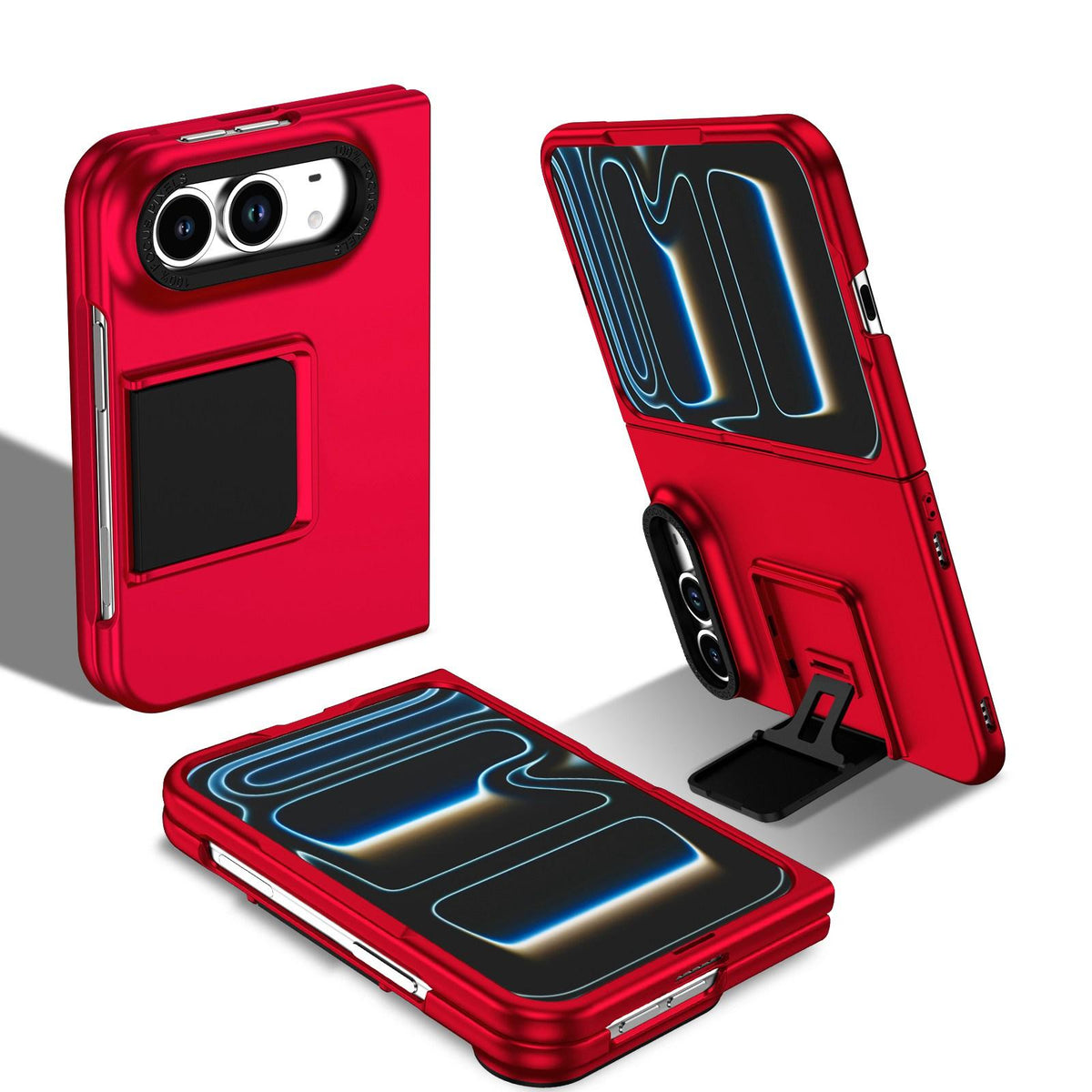 For iPhone Duo Three-dimensional Folding Holder PC Phone Case - Red - EDA010100401B