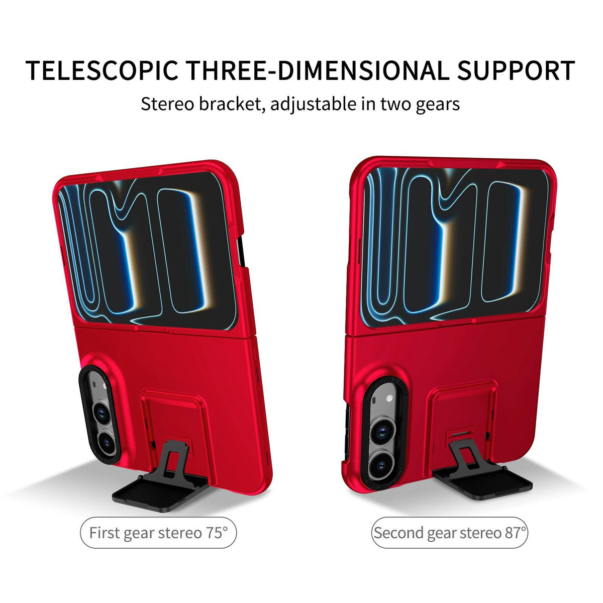 For iPhone Duo Three-dimensional Folding Holder PC Phone Case - Red - EDA010100401B