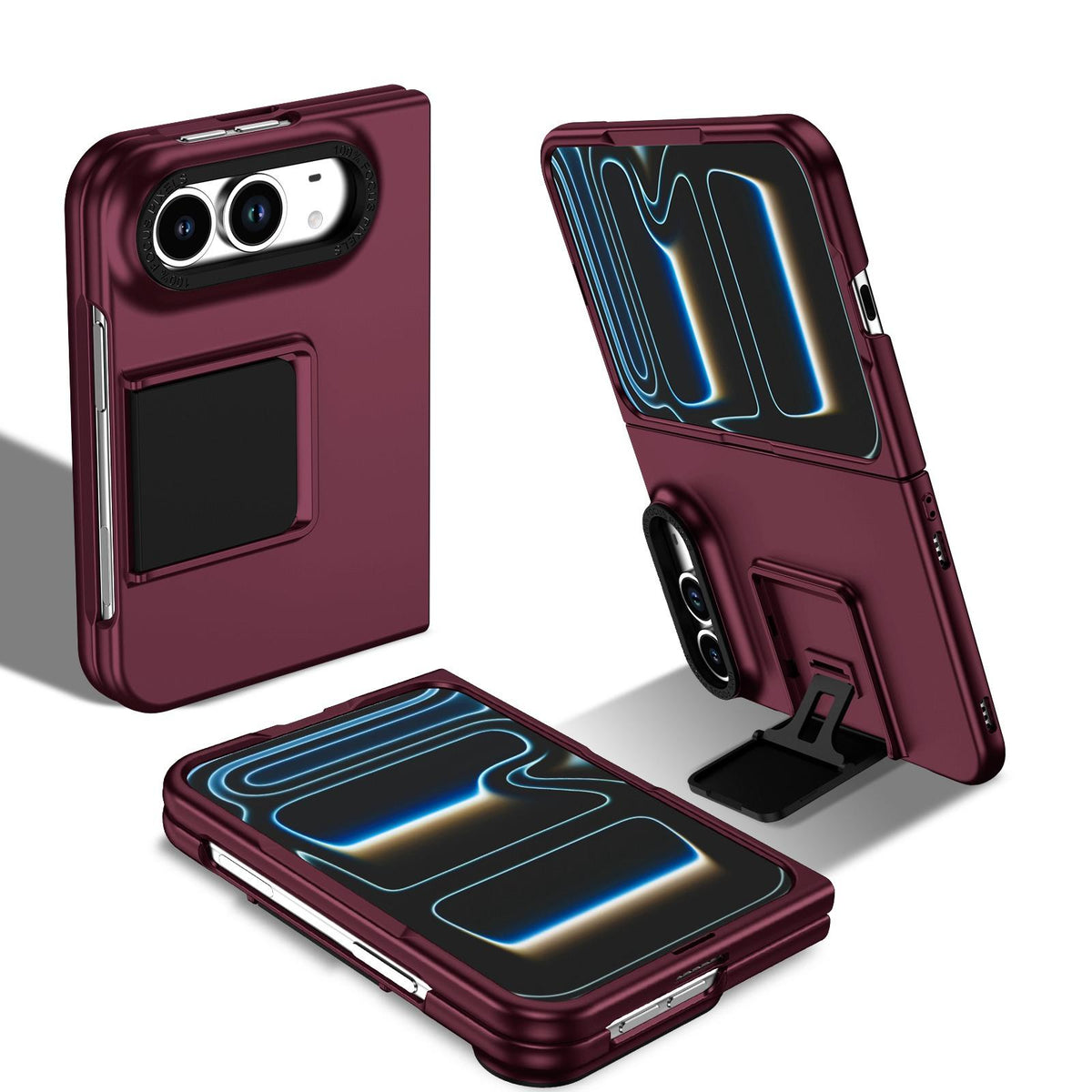 For iPhone Duo Three-dimensional Folding Holder PC Phone Case - Wine Red - EDA010100401C