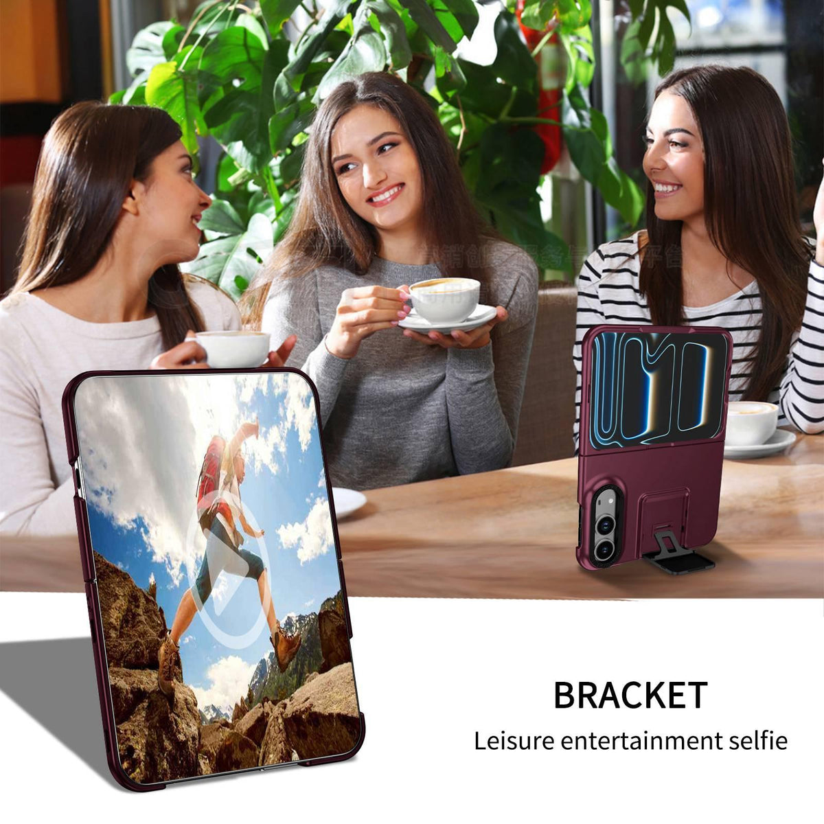 For iPhone Duo Three-dimensional Folding Holder PC Phone Case - Wine Red - EDA010100401C