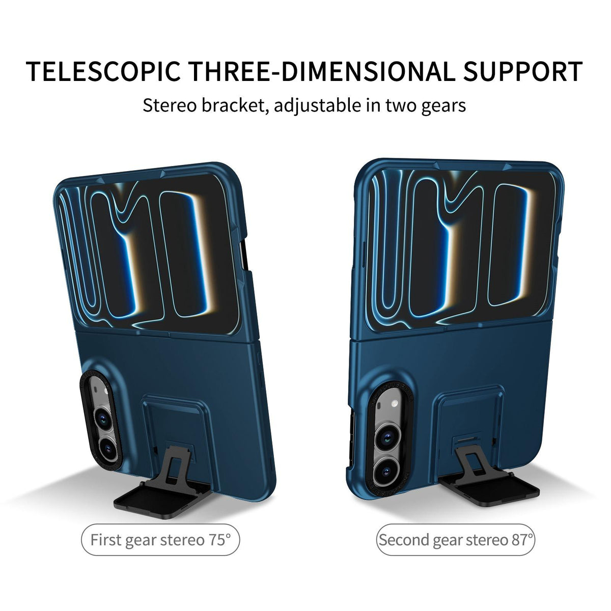 For iPhone Duo Three-dimensional Folding Holder PC Phone Case - Blue - EDA010100401D