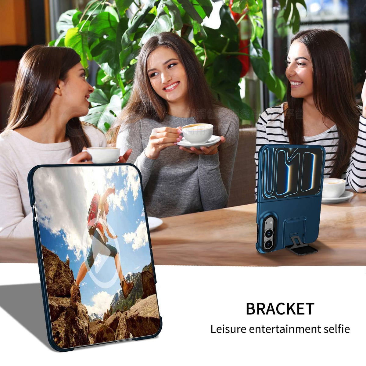 For iPhone Duo Three-dimensional Folding Holder PC Phone Case - Blue - EDA010100401D