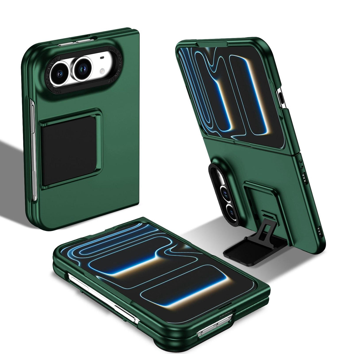 For iPhone Duo Three-dimensional Folding Holder PC Phone Case - Green - EDA010100401E