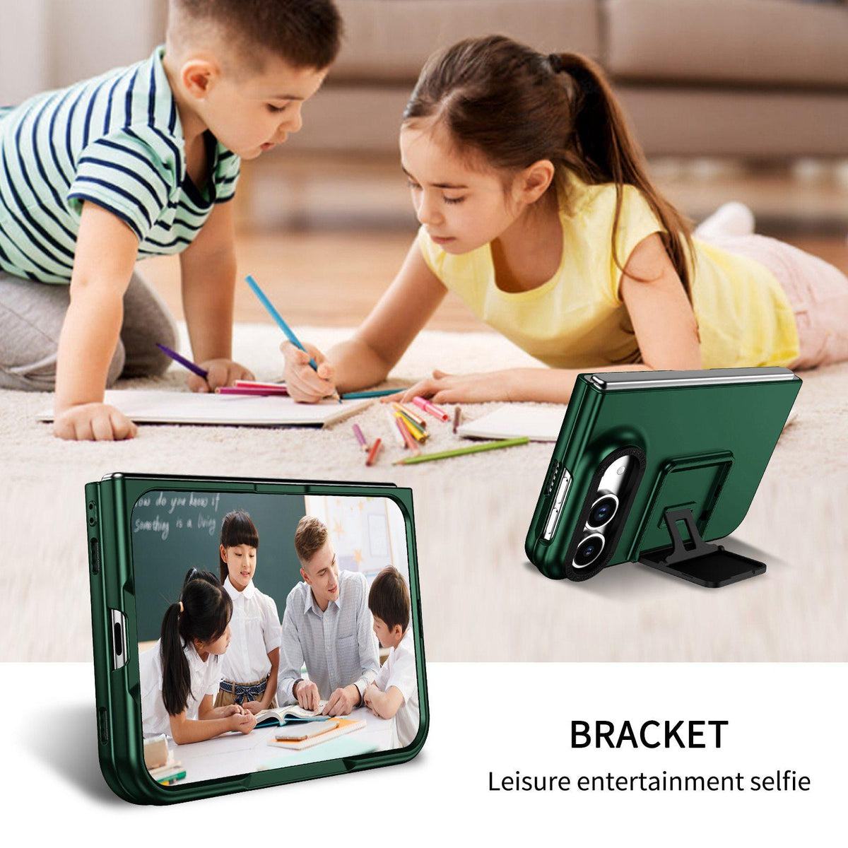 For iPhone Duo Three-dimensional Folding Holder PC Phone Case - Green - EDA010100401E