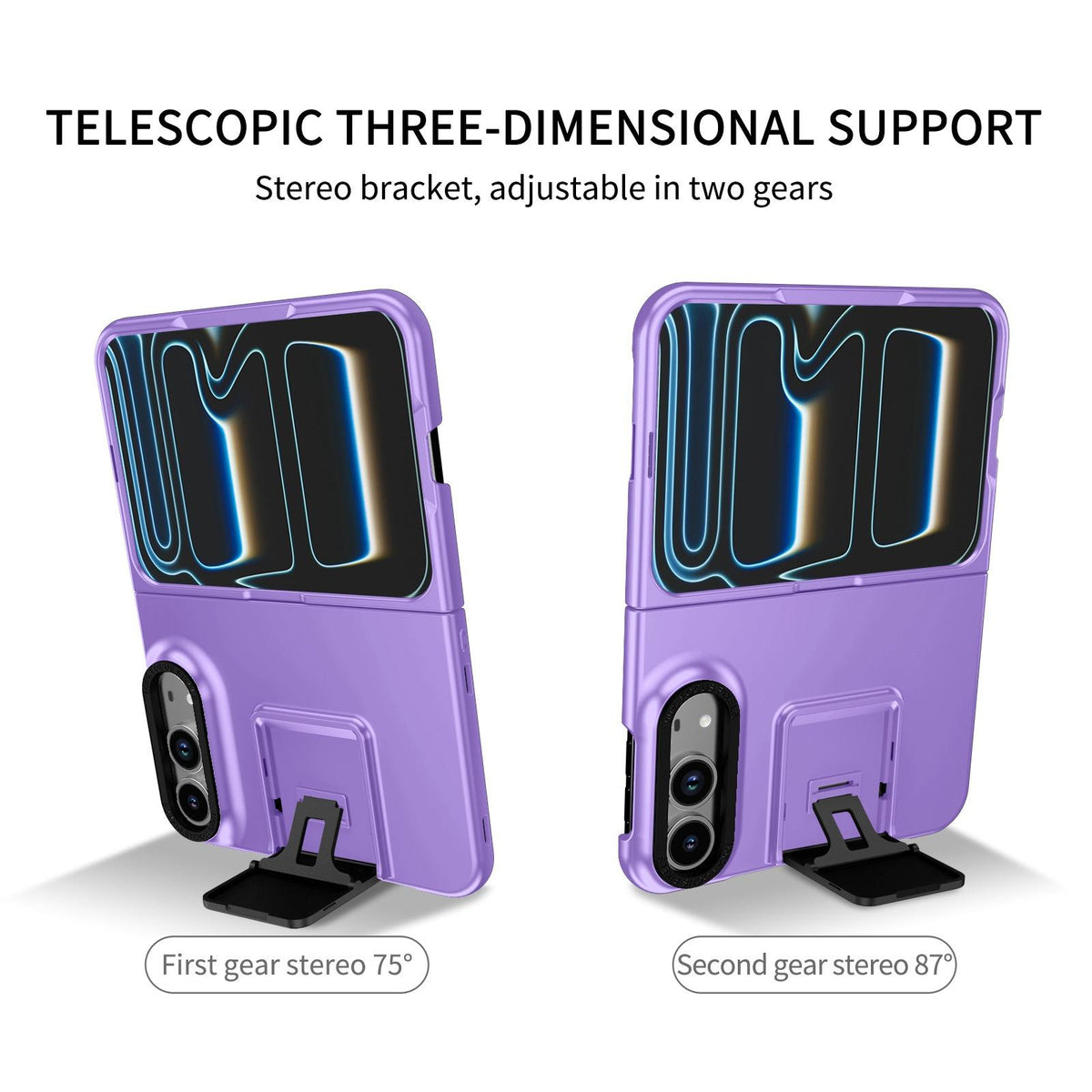 For iPhone Duo Three-dimensional Folding Holder PC Phone Case - Purple - EDA010100401F
