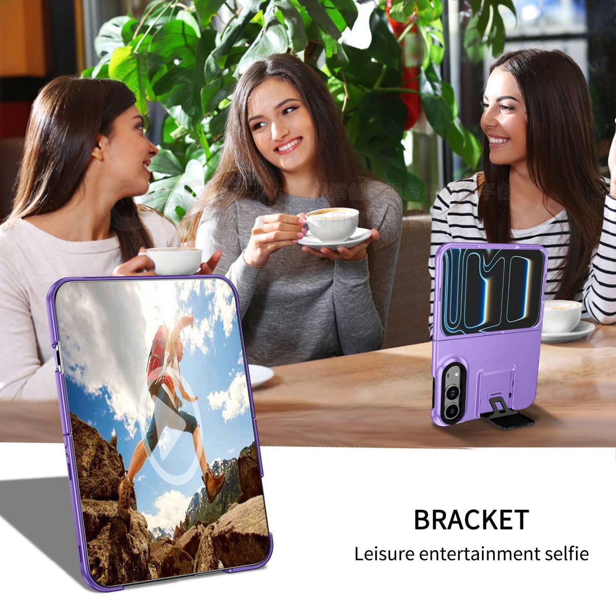 For iPhone Duo Three-dimensional Folding Holder PC Phone Case - Purple - EDA010100401F