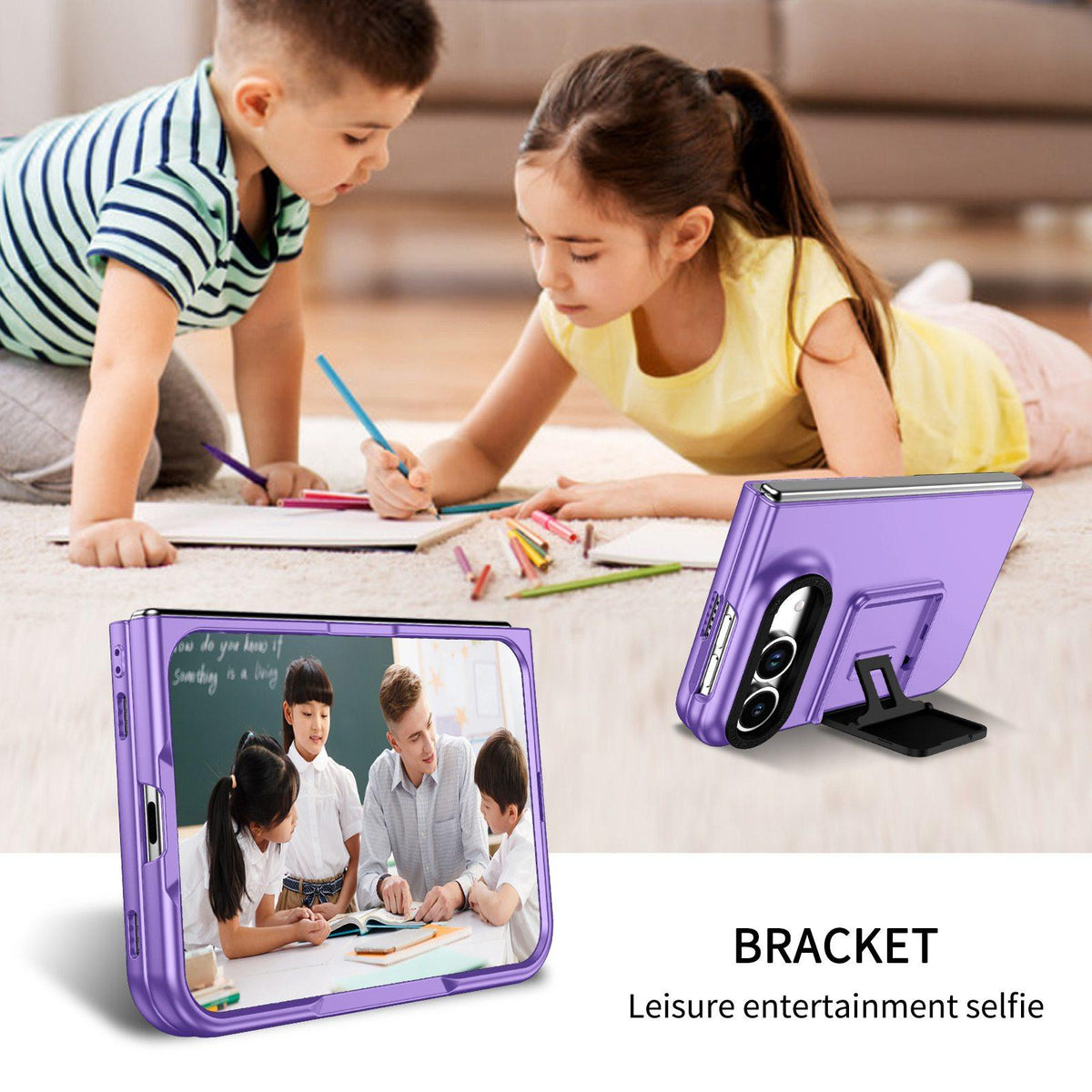 For iPhone Duo Three-dimensional Folding Holder PC Phone Case - Purple - EDA010100401F