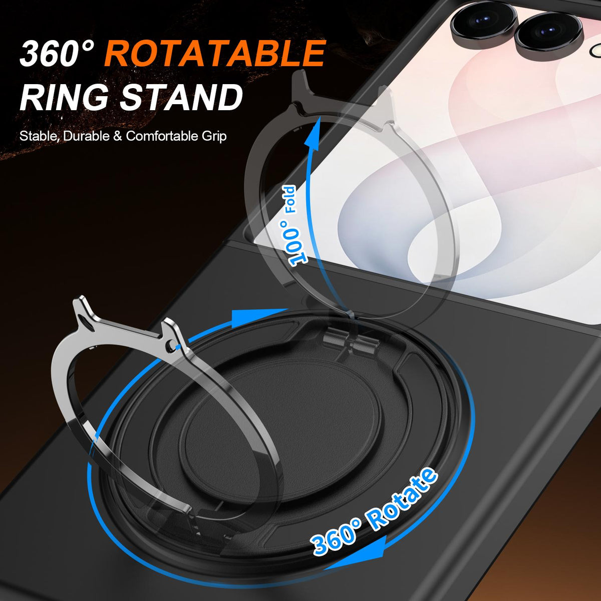 For Galaxy Z Flip8 5G 360 Degree Rotating Holder Magnetic Flip Cover Phone Case - Black - EDA010100601A