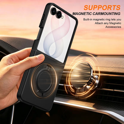 For Galaxy Z Flip8 5G 360 Degree Rotating Holder Magnetic Flip Cover Phone Case - Black - EDA010100601A