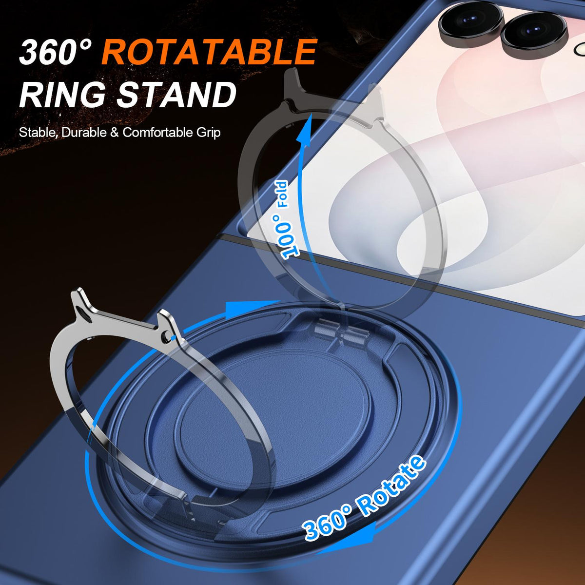 For Galaxy Z Flip8 5G 360 Degree Rotating Holder Magnetic Flip Cover Phone Case - Blue - EDA010100601B