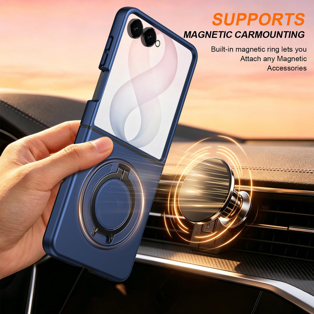 For Galaxy Z Flip8 5G 360 Degree Rotating Holder Magnetic Flip Cover Phone Case - Blue - EDA010100601B