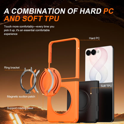For Galaxy Z Flip8 5G 360 Degree Rotating Holder Magnetic Flip Cover Phone Case - Orange - EDA010100601C