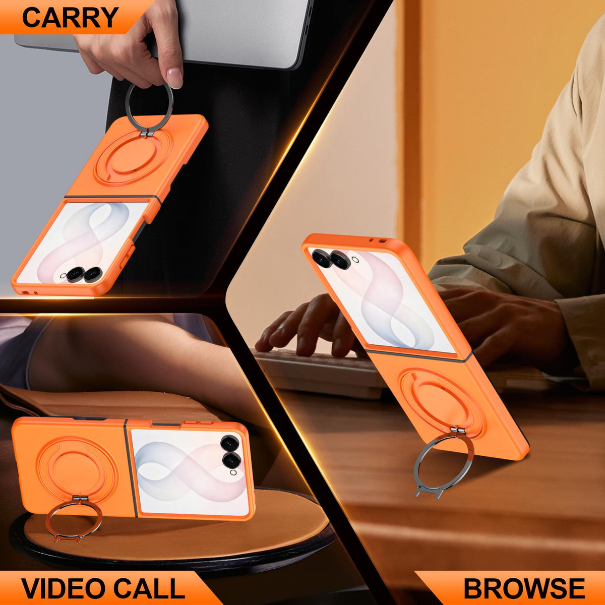 For Galaxy Z Flip8 5G 360 Degree Rotating Holder Magnetic Flip Cover Phone Case - Orange - EDA010100601C