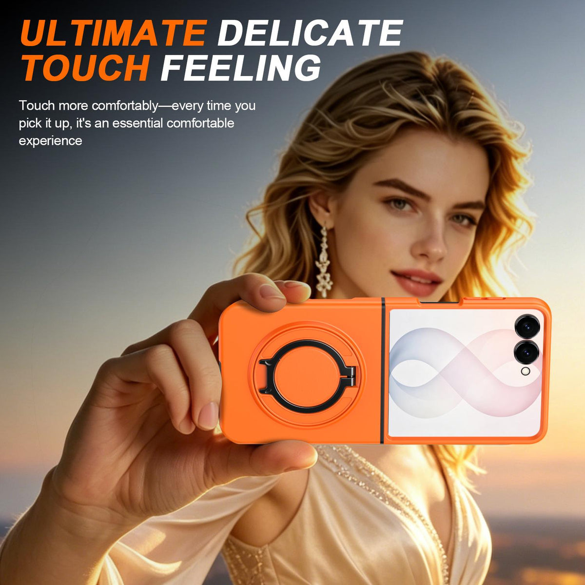 For Galaxy Z Flip8 5G 360 Degree Rotating Holder Magnetic Flip Cover Phone Case - Orange - EDA010100601C