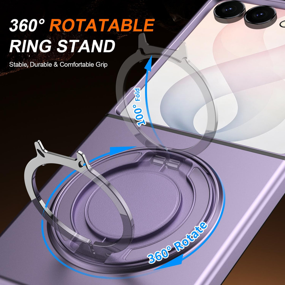 For Galaxy Z Flip8 5G 360 Degree Rotating Holder Magnetic Flip Cover Phone Case - Purple - EDA010100601D