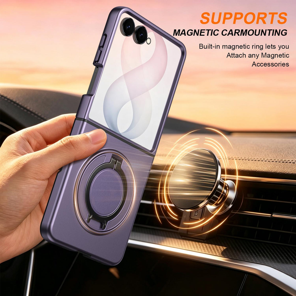 For Galaxy Z Flip8 5G 360 Degree Rotating Holder Magnetic Flip Cover Phone Case - Purple - EDA010100601D