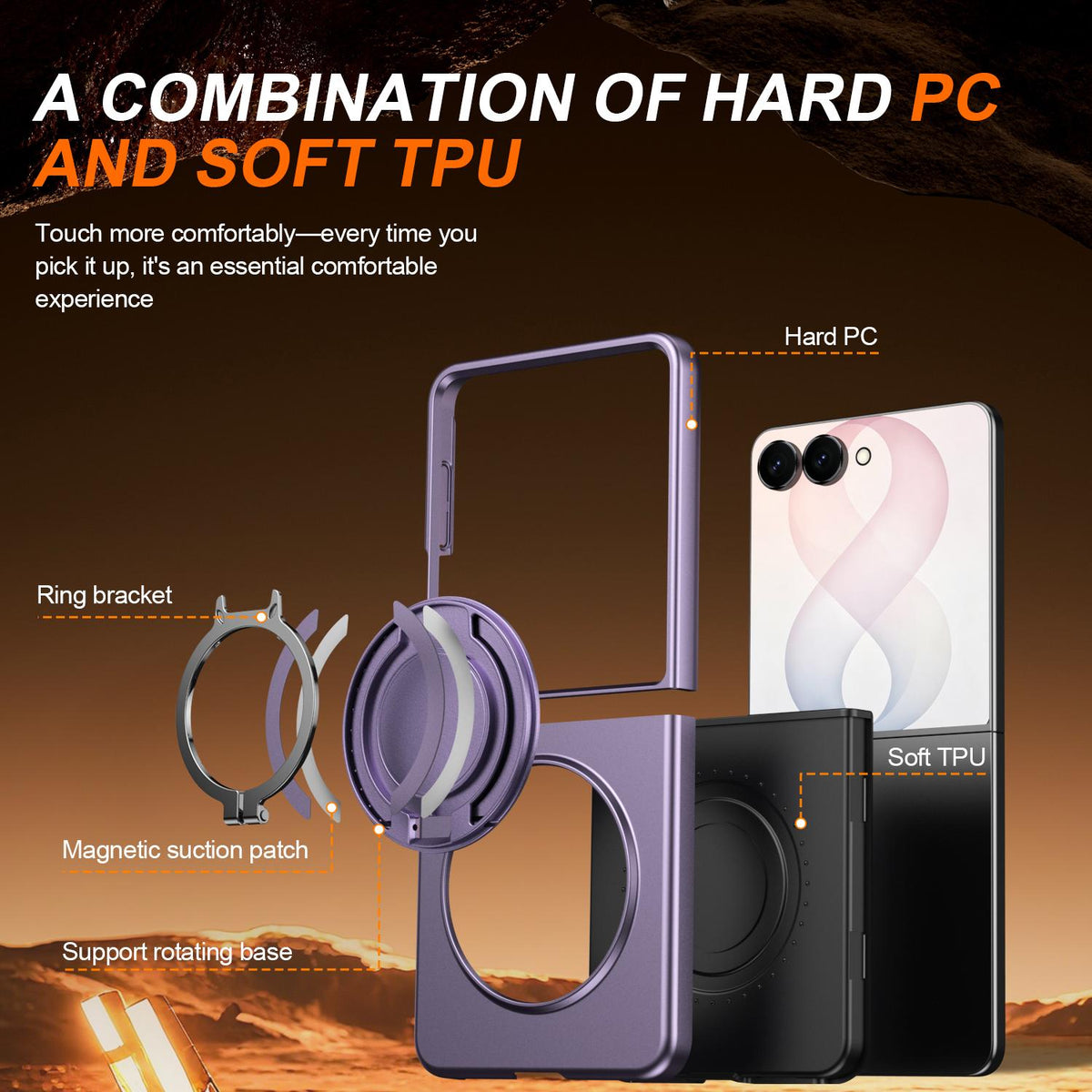 For Galaxy Z Flip8 5G 360 Degree Rotating Holder Magnetic Flip Cover Phone Case - Purple - EDA010100601D