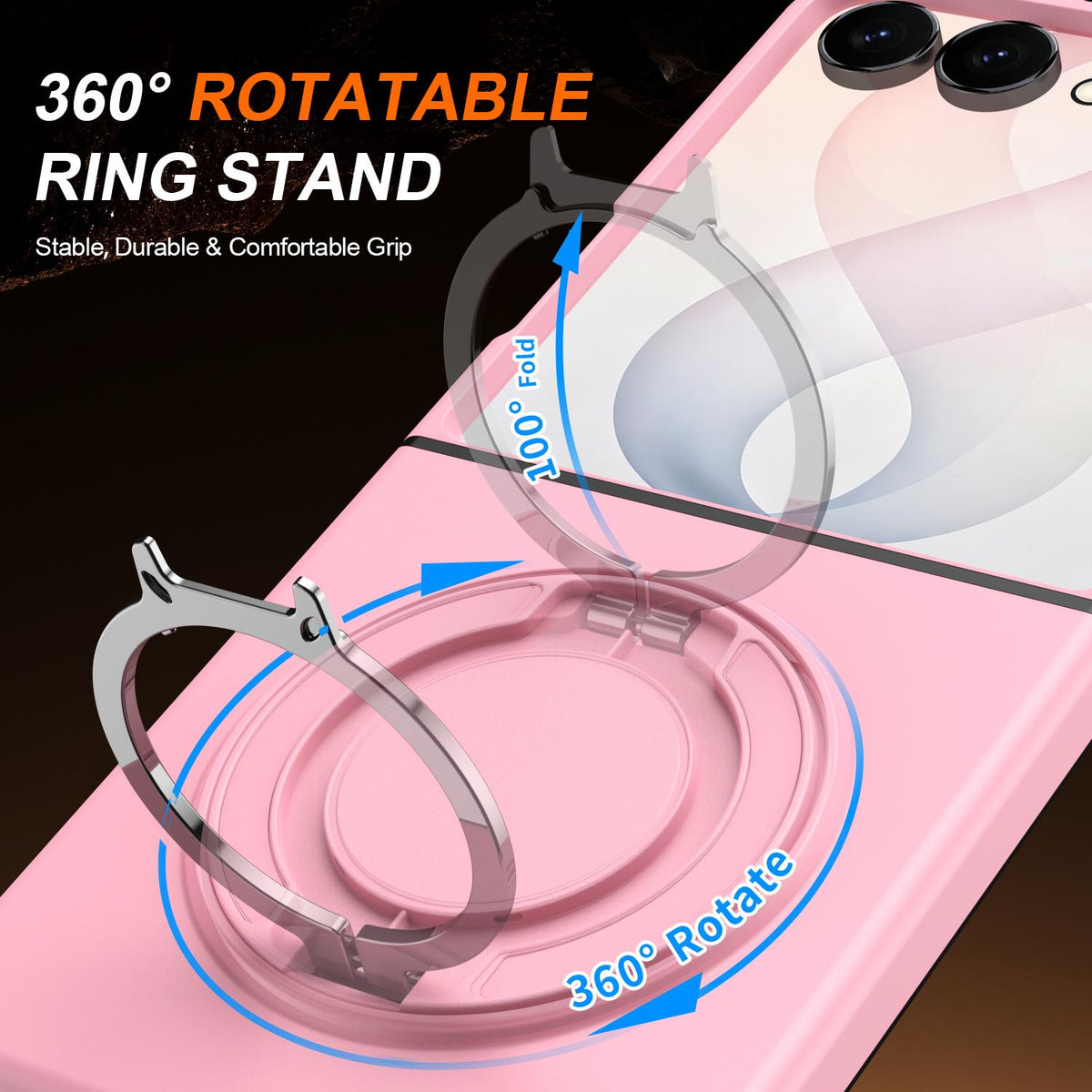 For Galaxy Z Flip8 5G 360 Degree Rotating Holder Magnetic Flip Cover Phone Case - Pink - EDA010100601E