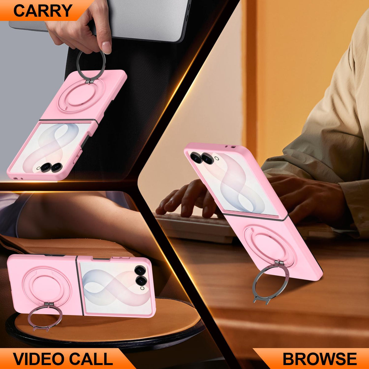 For Galaxy Z Flip8 5G 360 Degree Rotating Holder Magnetic Flip Cover Phone Case - Pink - EDA010100601E