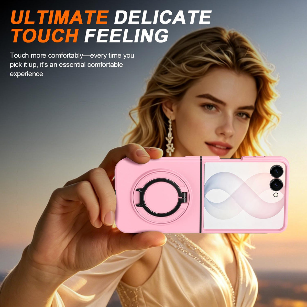 For Galaxy Z Flip8 5G 360 Degree Rotating Holder Magnetic Flip Cover Phone Case - Pink - EDA010100601E