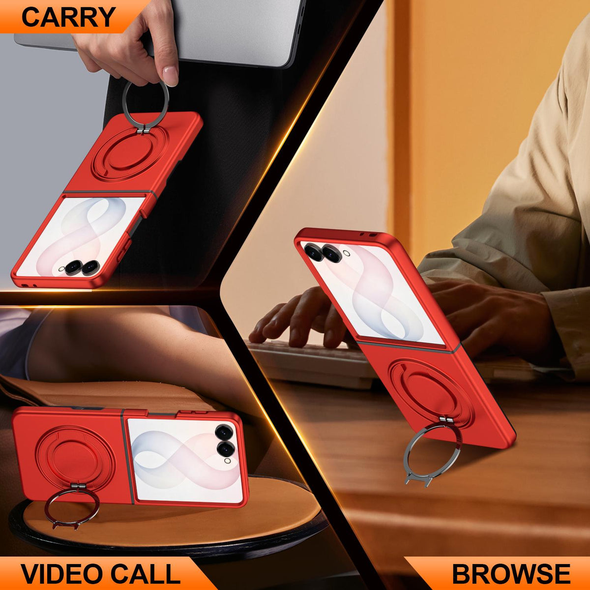For Galaxy Z Flip8 5G 360 Degree Rotating Holder Magnetic Flip Cover Phone Case - Red - EDA010100601F