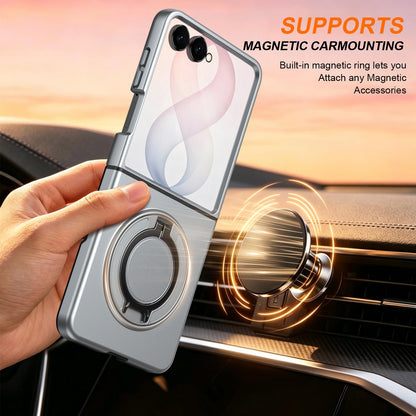 For Galaxy Z Flip8 5G 360 Degree Rotating Holder Magnetic Flip Cover Phone Case - Silver - EDA010100601G