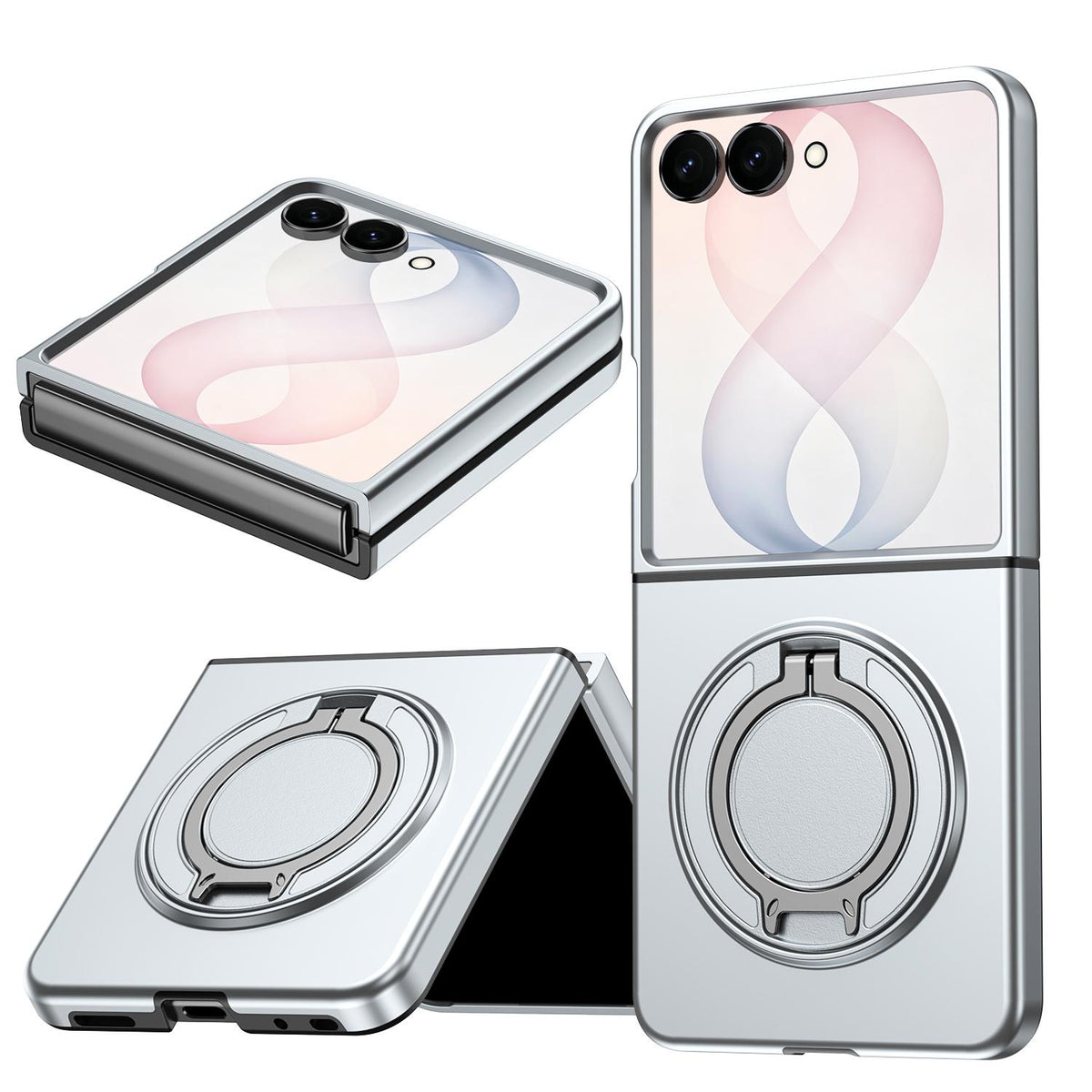 For Galaxy Z Flip8 5G 360 Degree Rotating Holder Magnetic Flip Cover Phone Case - Silver - EDA010100601G