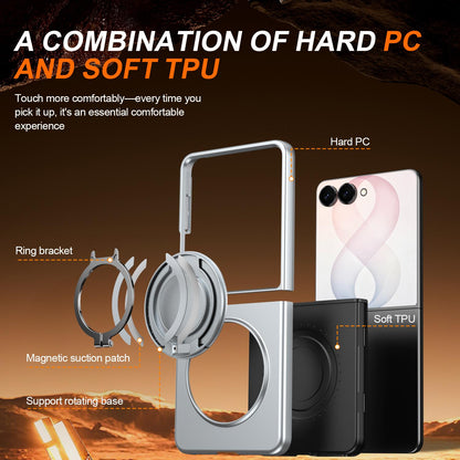 For Galaxy Z Flip8 5G 360 Degree Rotating Holder Magnetic Flip Cover Phone Case - Silver - EDA010100601G