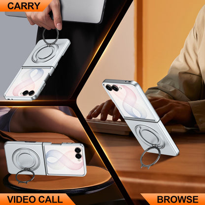 For Galaxy Z Flip8 5G 360 Degree Rotating Holder Magnetic Flip Cover Phone Case - Silver - EDA010100601G