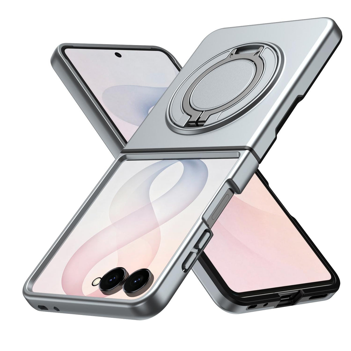 For Galaxy Z Flip8 5G 360 Degree Rotating Holder Magnetic Flip Cover Phone Case - Silver - EDA010100601G