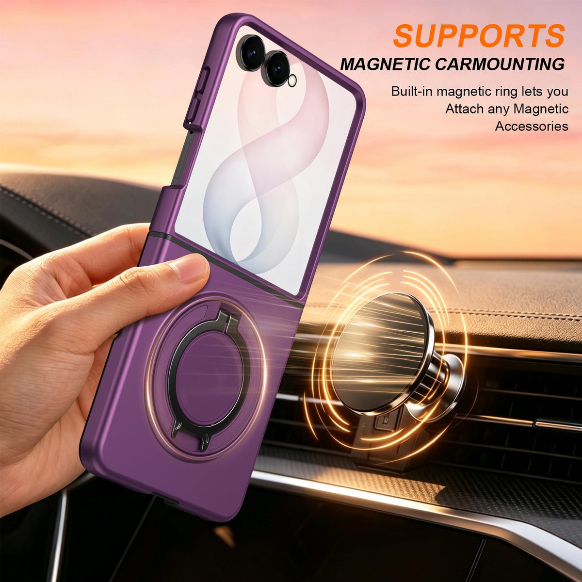 For Galaxy Z Flip8 5G 360 Degree Rotating Holder Magnetic Flip Cover Phone Case - Cherry Red - EDA010100601H