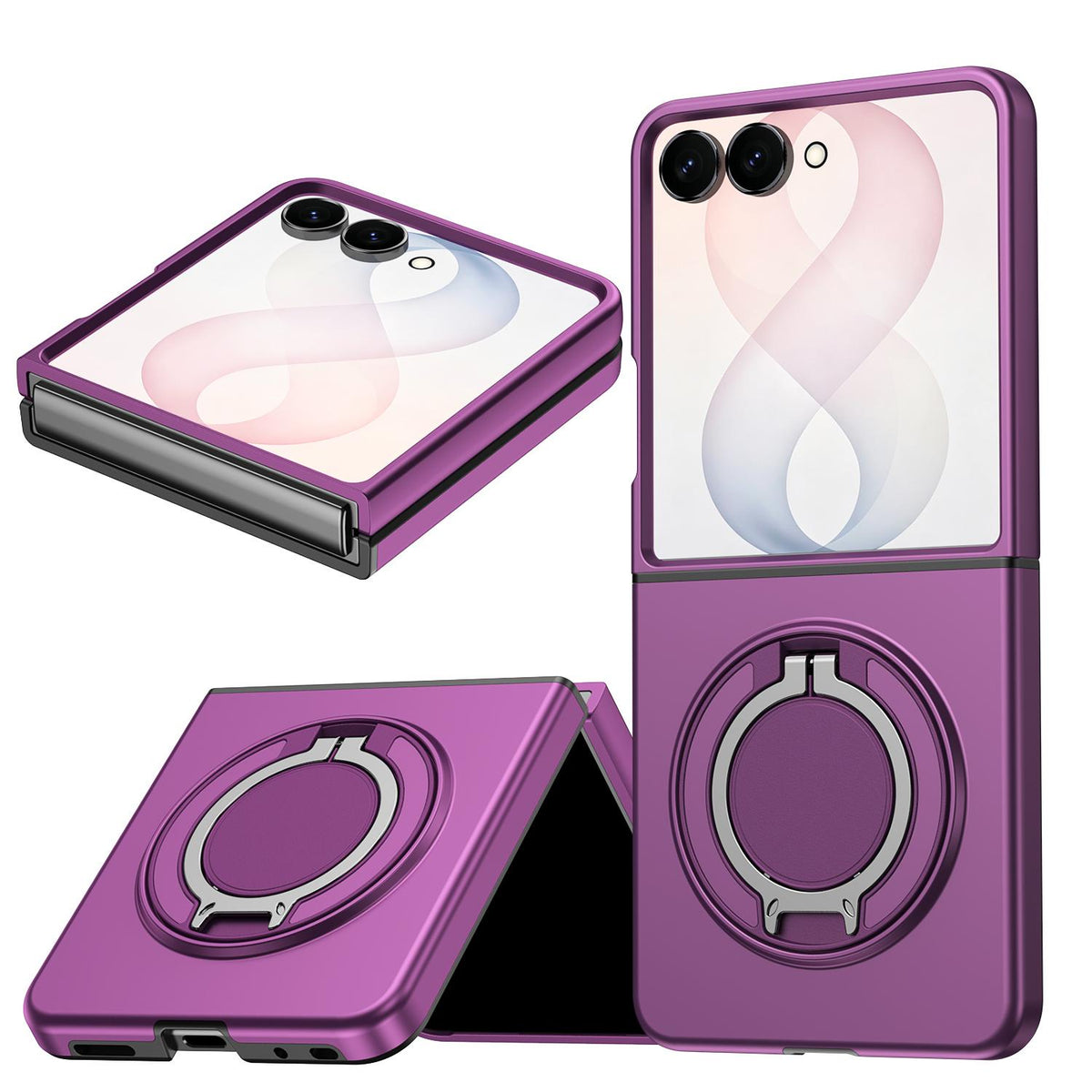 For Galaxy Z Flip8 5G 360 Degree Rotating Holder Magnetic Flip Cover Phone Case - Cherry Red - EDA010100601H