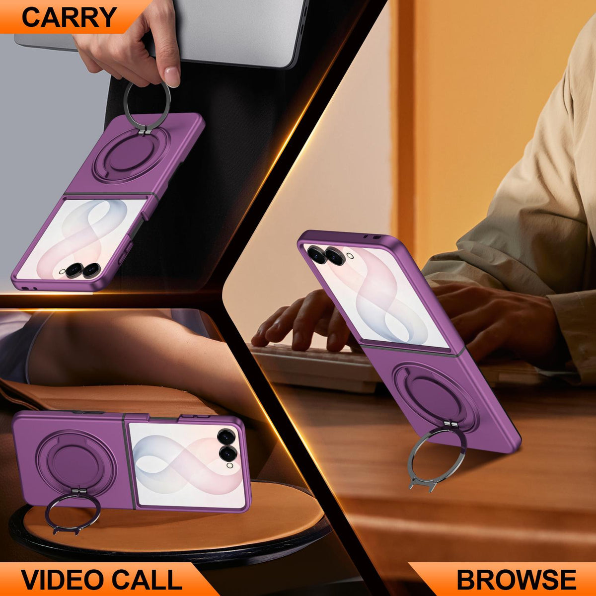 For Galaxy Z Flip8 5G 360 Degree Rotating Holder Magnetic Flip Cover Phone Case - Cherry Red - EDA010100601H