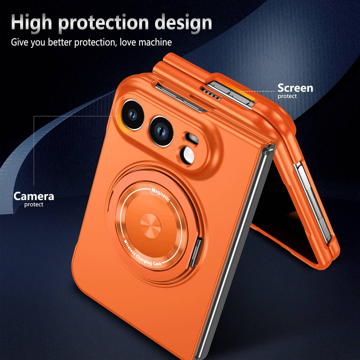 For iPhone Duo 360 Rotation Ring Holder MagSafe Shockproof PC Phone Case - Orange - EDA010101201B