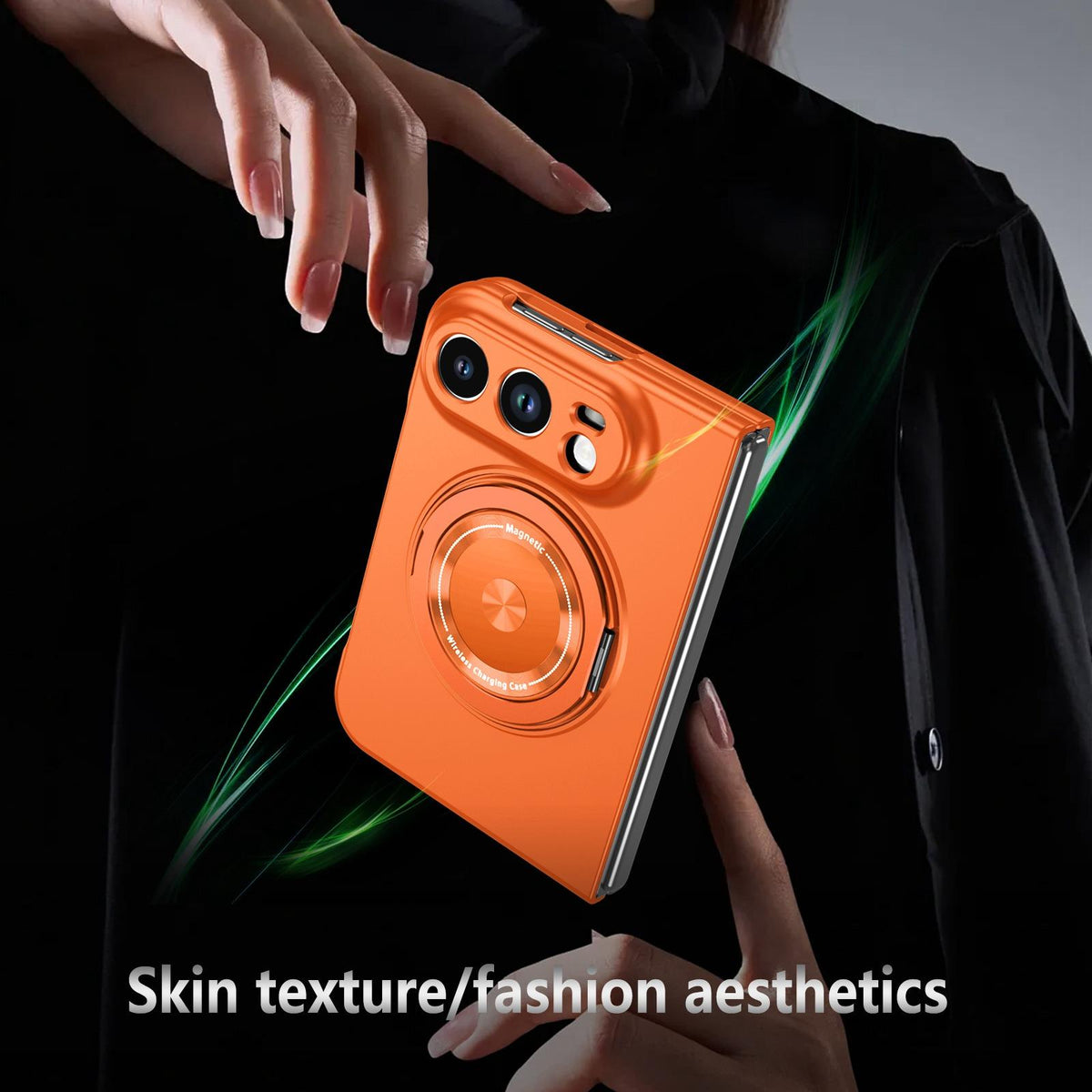 For iPhone Duo 360 Rotation Ring Holder MagSafe Shockproof PC Phone Case - Orange - EDA010101201B