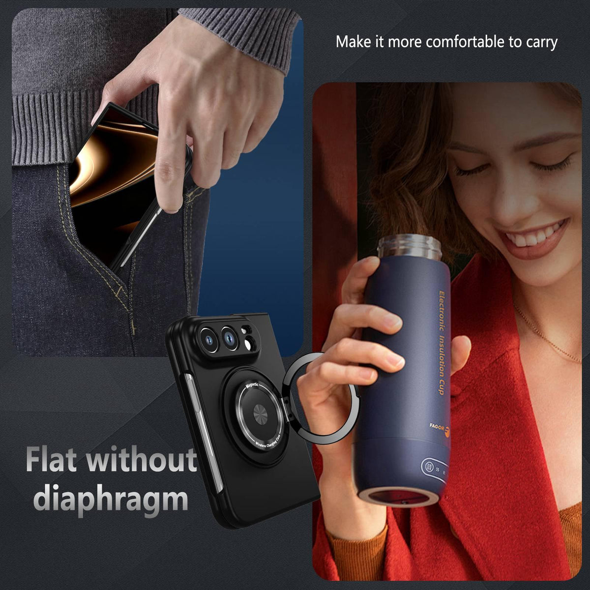 For iPhone Duo 360 Rotation Ring Holder MagSafe Shockproof PC Phone Case - Black - EDA010101201C