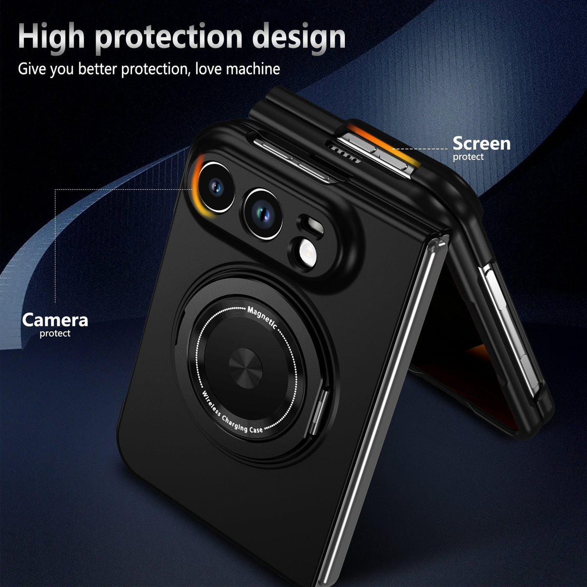 For iPhone Duo 360 Rotation Ring Holder MagSafe Shockproof PC Phone Case - Black - EDA010101201C