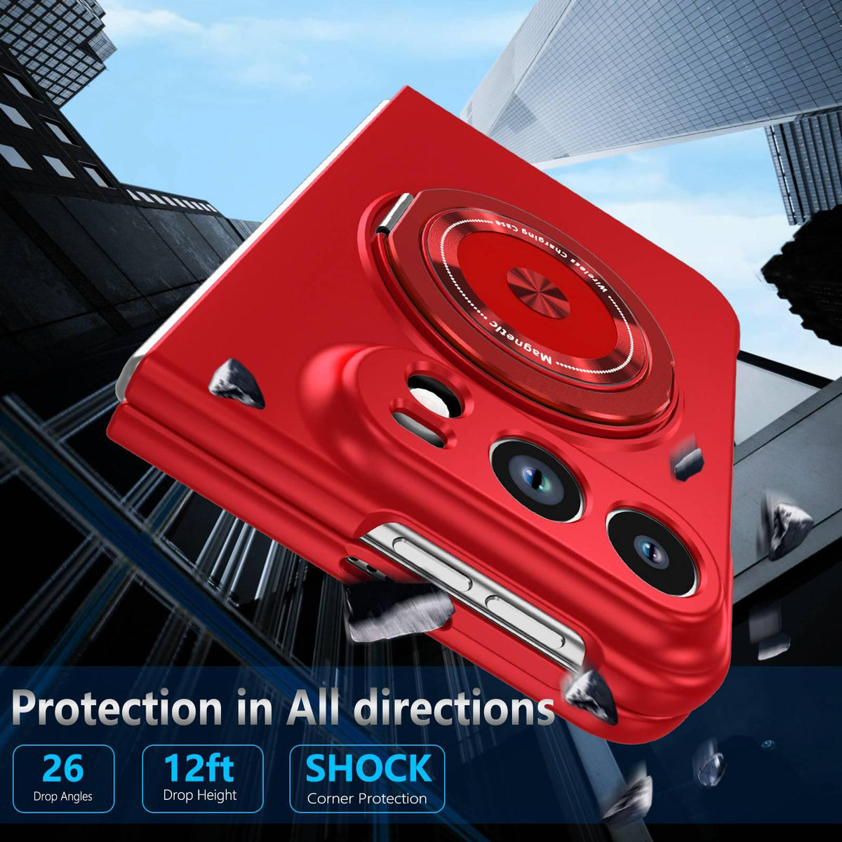 For iPhone Duo 360 Rotation Ring Holder MagSafe Shockproof PC Phone Case - Red - EDA010101201D