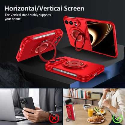 For iPhone Duo 360 Rotation Ring Holder MagSafe Shockproof PC Phone Case - Red - EDA010101201D